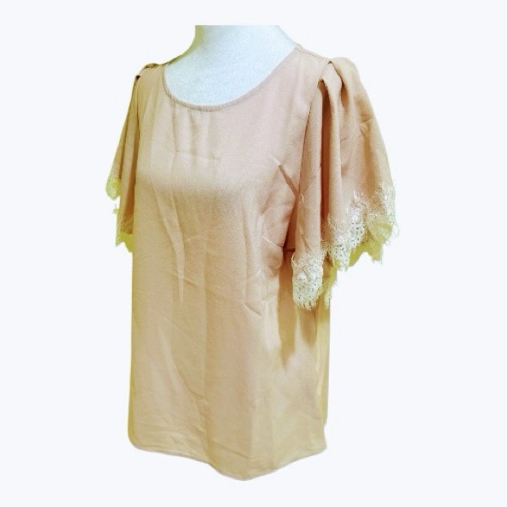 Chic Lace Trim Blouse - Soft Peach